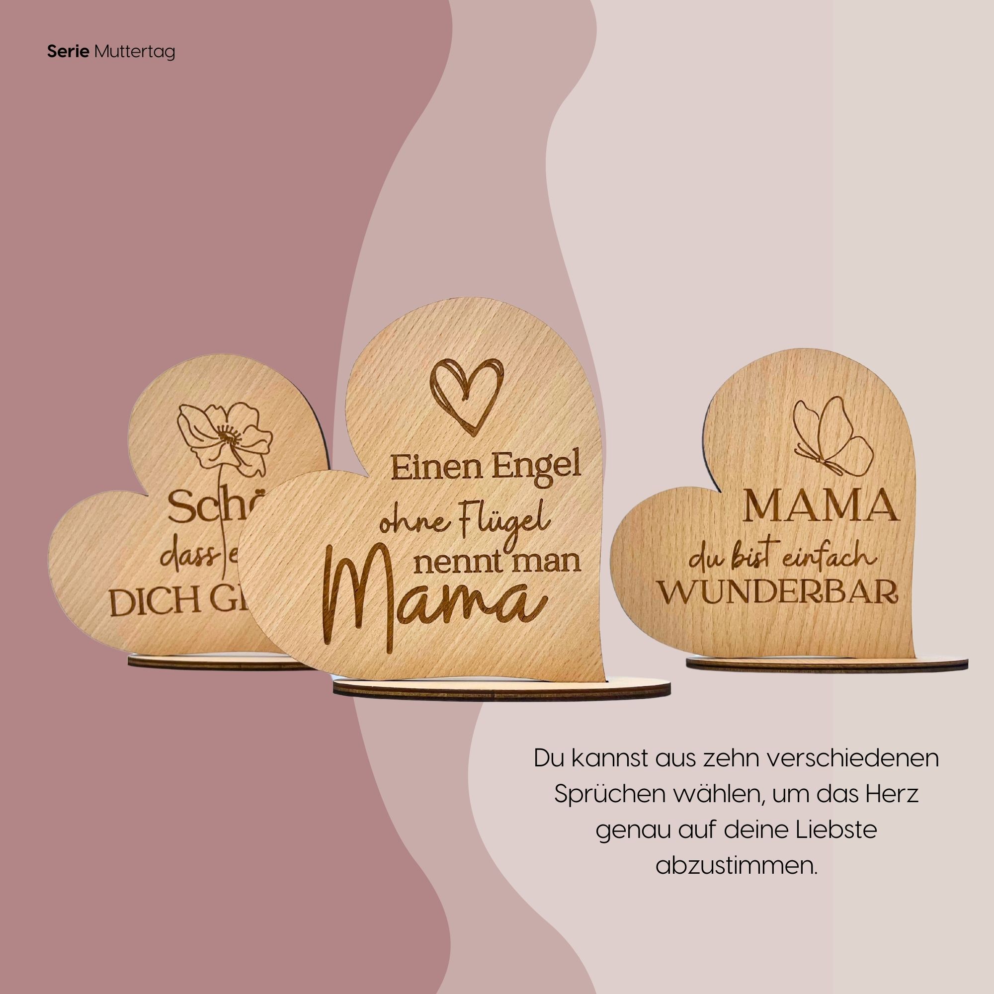 Holz - Herz für Muttertag & Oma - Edle Gravur | versch. Sprüche