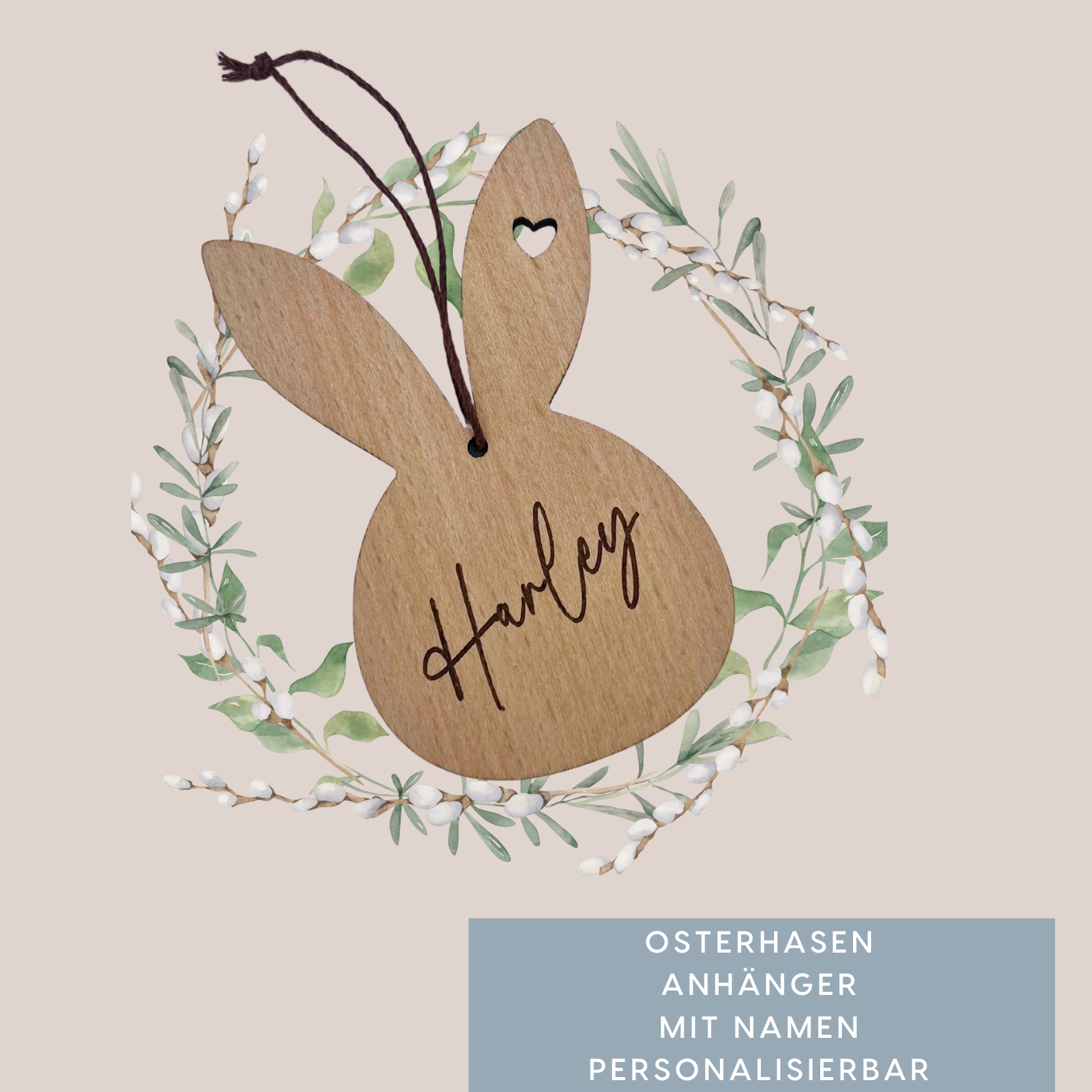 Osteranhänger Osterhase mit Herz | Personalisierbar mit Lasergravur