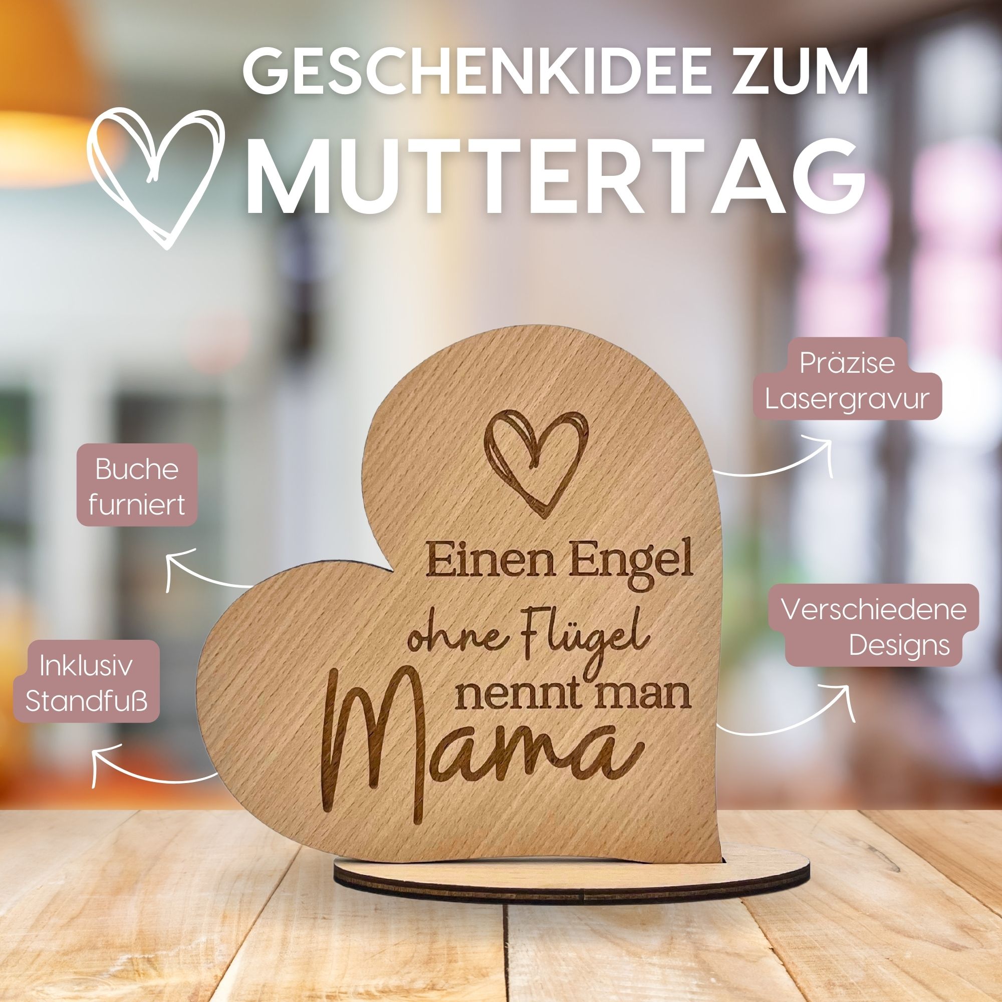 Holz - Herz für Muttertag & Oma - Edle Gravur | versch. Sprüche